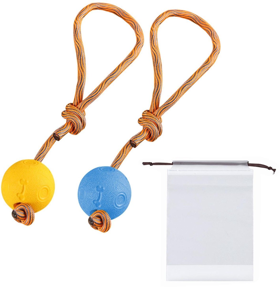 2 x hondenspeelgoed van touw, 1 x opbergtas, hondenspeelgoed, touw, onverwoestbare hondenbal, hondenbal met handvat