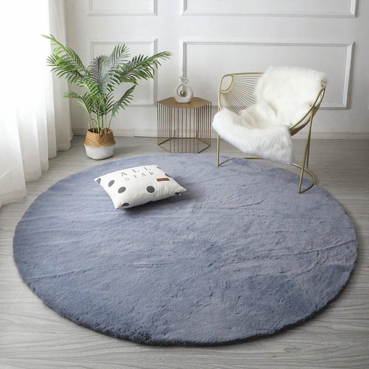 Rond, pluizig, hoogpolig, langpolig, decoratieve tapijten voor woonkamer, slaapkamer, kinderkamer, eetkamer, hoogwaardig en zacht, grijs, Ø 200 cm rond