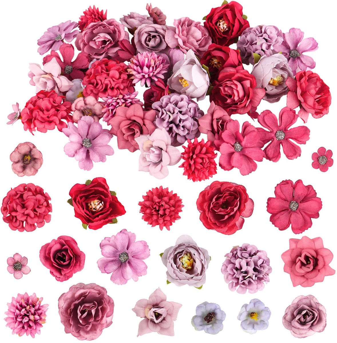 Kunstbloemen voor het knutselen, 9 stijlen kunstbloemen 2,5~5cm verschillende zijden bloemen, decoratieve kunstbloemen kunstbloemkoppen, nepbloemen voor DIY knutselen, scrapbooking, bruiloft
