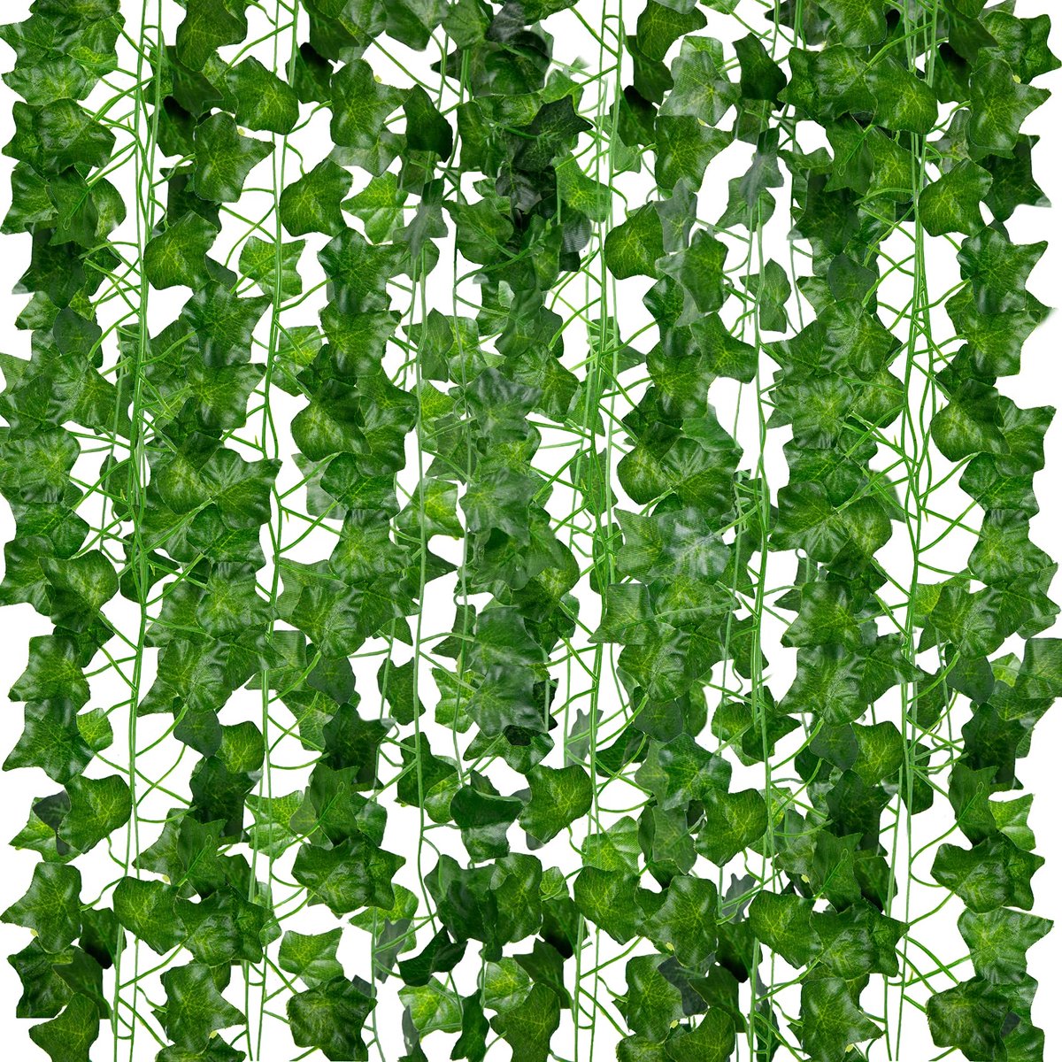 Kunstmatige Klimop Slingers - 12 Pack 210cm Lengte - Realistische Nepranken voor Kamer Esthetiek en Tuinmuurdecoratie voor Binnen en Buiten, Groene Kunstbladeren Plastic Hangplanten
