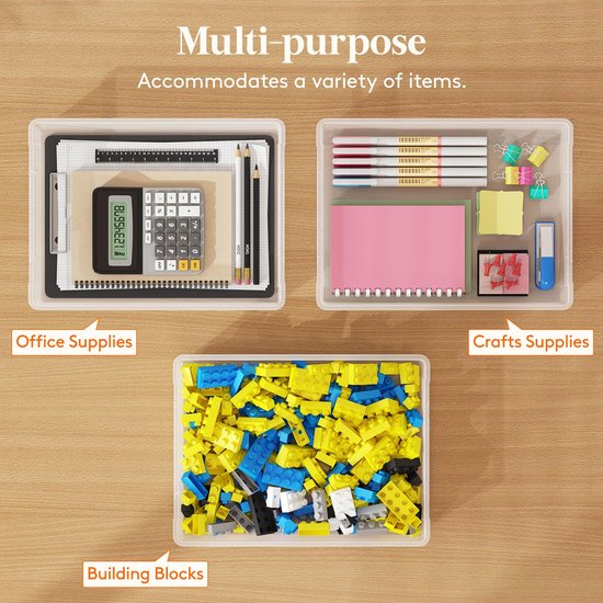 2-pak Plastic multifunctionele opbergdoos met vergrendelde deksels, A4 papier opslag, klaslokaal organisatie, opslag voor knutselspullen, documenten, tijdschriften — afbeelding 3