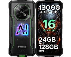 DOGEE Fire 5 Pro 4G- Rugged Smartphone - 13000 mAh/18W - Android 16 - 13MP+8MP - 24GB ROM+128GB ROM/(2TB/TF) - Gemini AI - 6,6inch HD+ 90Hz - MediaTek Helio G81 - NFC- Face ID - Vingerafdruk - IP68 - Groen