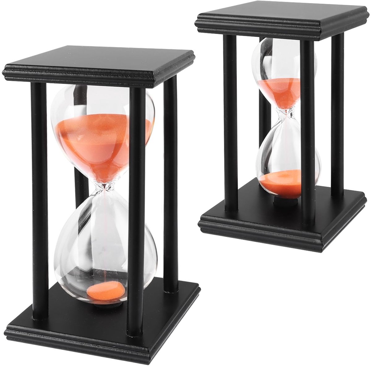 Dailygoods - MIVIDE Zandloper, timer, 30 tot 60 minuten, zandloperset met zwart houten frame, decoratieve zandloper, zandloperset voor kinderen, geschenken, keuken, kantoor, home deco, speeltiming