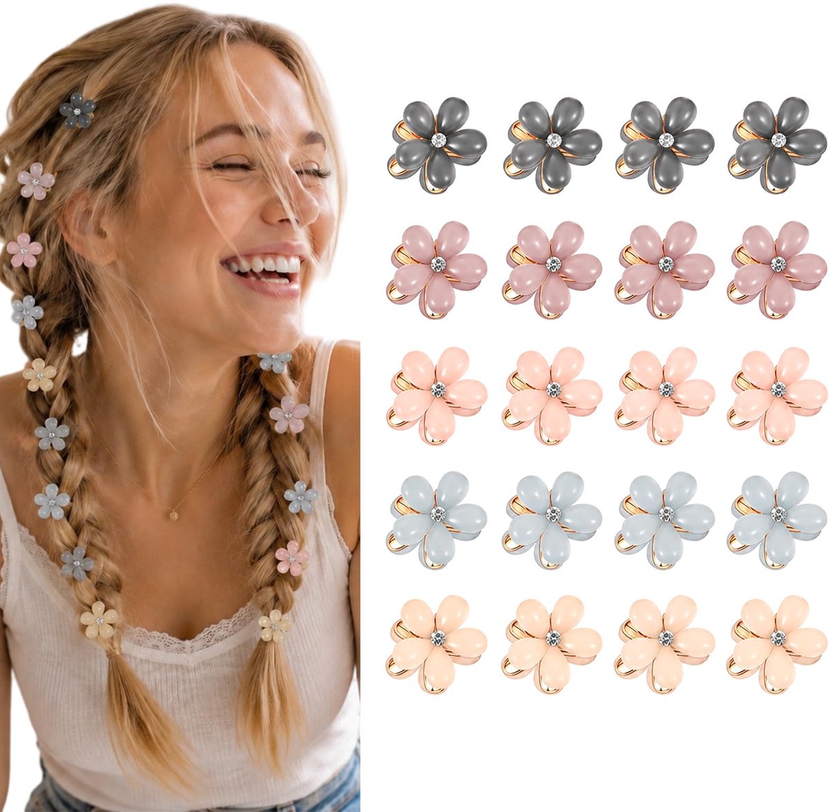 Haarclip, 20 stuks metalen haarclips en haarclip, mini bloemhaarclips in meerdere kleuren, schattige kleine haarspeldjes voor dames en meisjes