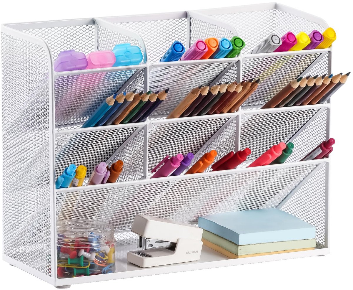 Bureau Organizer,Multifunctionele Pennenhouder, Pen-organizer,Desktop Stationaire Organizer,Opbergrek voor School,Thuiskantoor, Kunstbenodigdheden (Wit, 27 * 8 * 20.5)