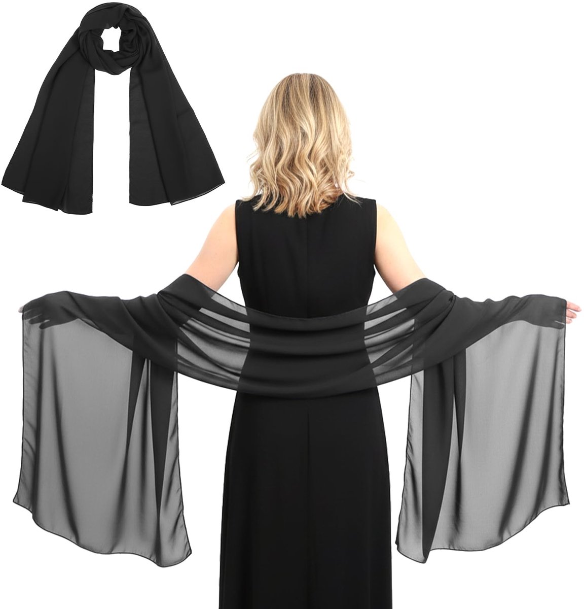 Stola voor avondjurk, elegante chiffon sjaal stola dames halsdoek chiffondoeken zomer sjaal zacht dames feestelijk voor avondjurk bruiloft cover up