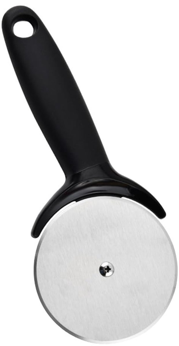 Pizzasnijder roestvrij staal zwart - scherpe pizzaroller voor pizza en deeg - antislip handgreep met mesbescherming - vaatwasmachinebestendig keukengerei voor nauwkeurig snijden