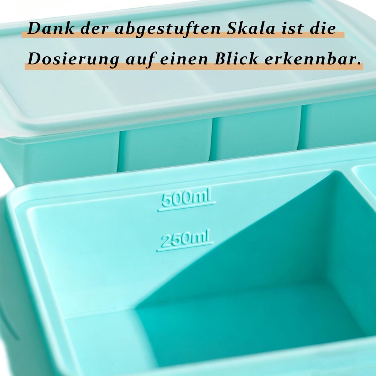 vriesbak, 250 ml Souper Cubes met 4 vakken, siliconen vriesvorm, siliconen vriesbak met deksel, herbruikbaar, voor het invriezen en bewaren van soepen, sauzen, blauw