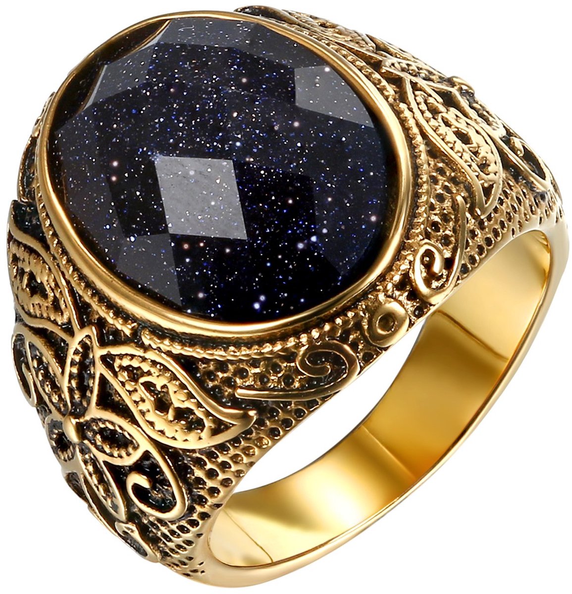 JewelryWe Unisex Retro Gesneden Bloem Patroon Ring Roestvrij Staal Klassieke Band Gouden Toon voor Mannen Vrouwen