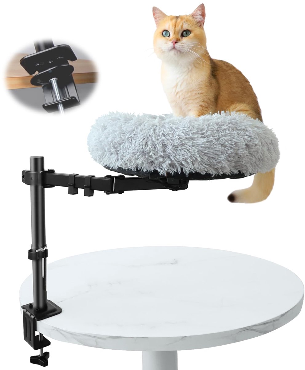 16 inch kattenbureaubed, 360° draaibaar en in hoogte verstelbaar kattenhangmatbed, gezellig zacht pluche huisdierkussen voor kantoorbureaus en speeltafels