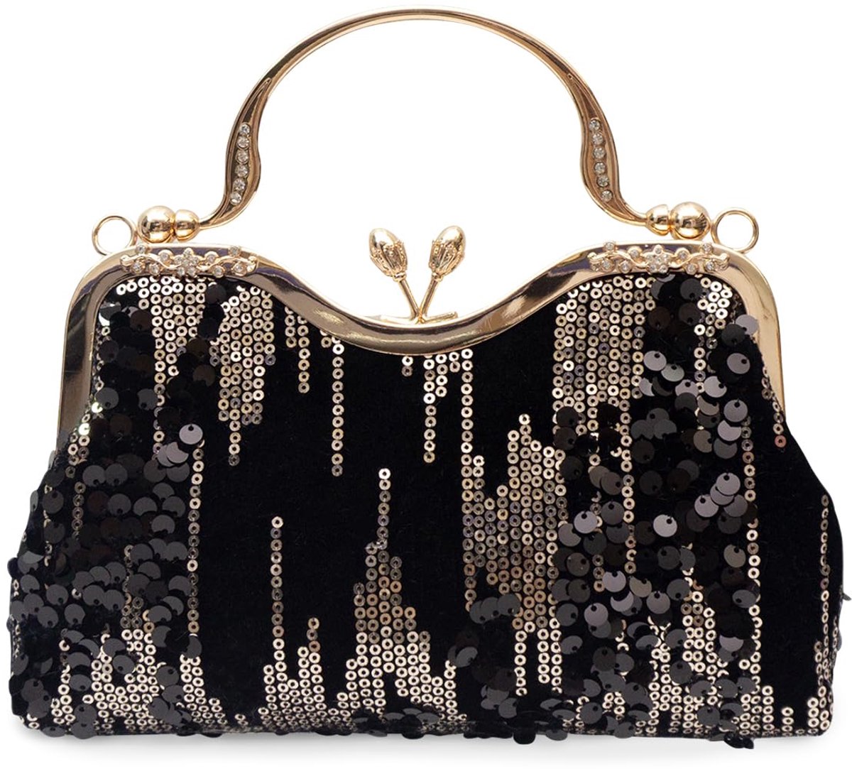 Vintage 1920 avondtas voor vrouwen, fluwelen clutch, sprankelende pailletten, handtas, bruidshandtas, elegante kristallen schoudertas, glitter strass crossbody tas voor bal, cocktailparty