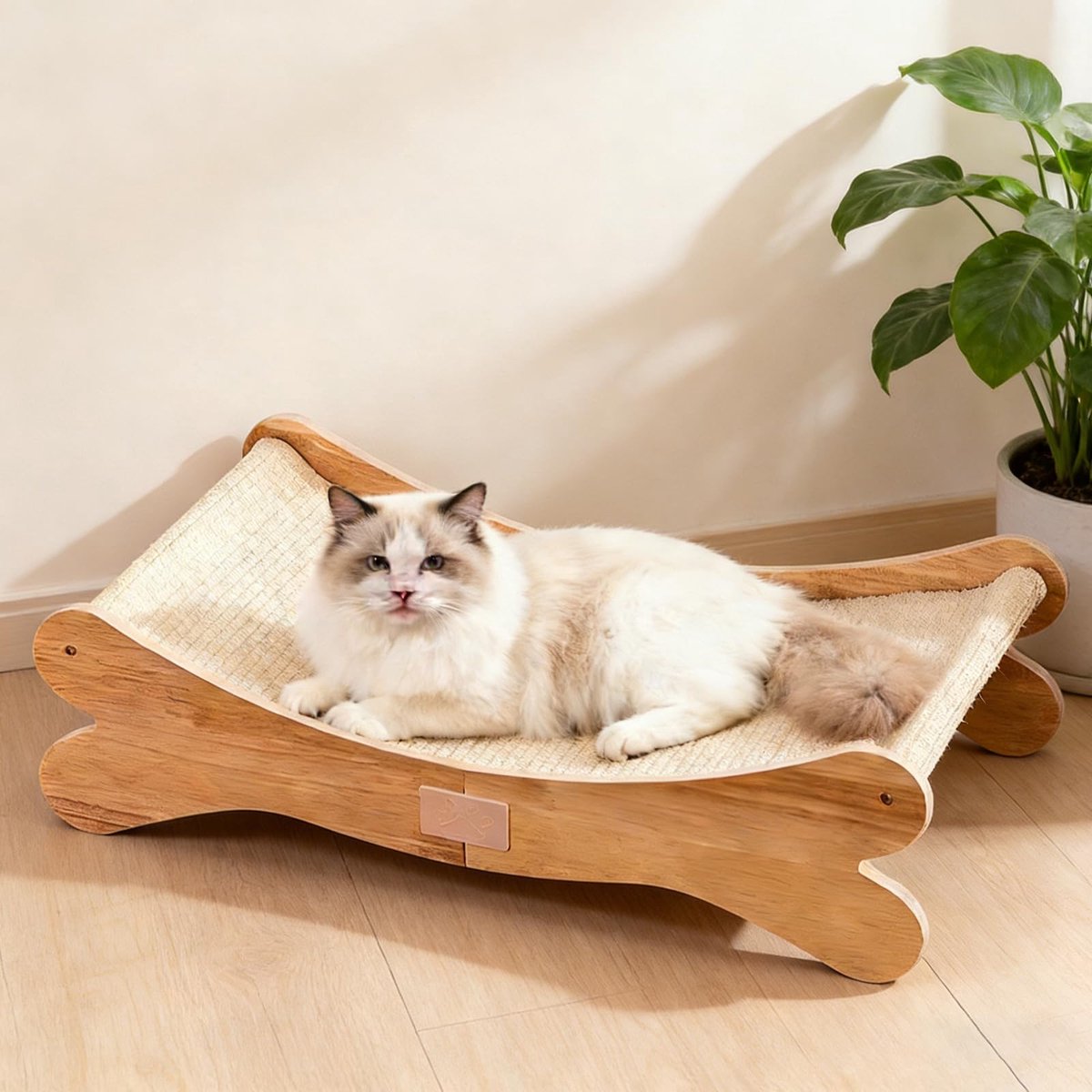 Krabplanken voor katten, sisalpad, kattenkrabplank met 160° gebogen design, weerstandsbestendig rubberboomhout, krabmeubel voor alle katten, spelen, ontspannen (59 x 31,5 x 16 cm)