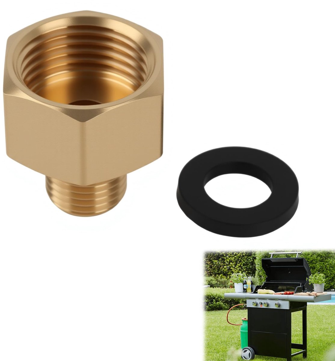 Gasadapter van messing met G-aansluiting 1/2 inch RH vrouwelijk rechts naar G 1/4 inch LH-stekker links, gasaansluiting adapter, compatibel met Duitse en Franse apparatuur, robuust en duurzaam