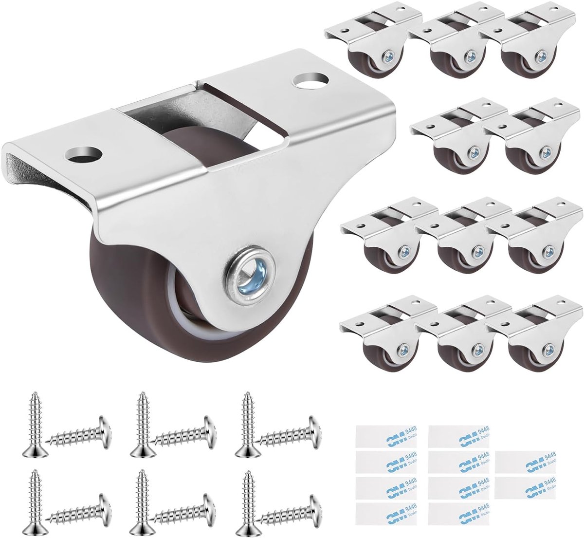 Zwenkwielen voor meubels met schroeven, meubelwielen, 25 mm rubberen wielen voor meubels, zwenkwiel zonder sporen op de vloer voor apparaten en apparatuur
