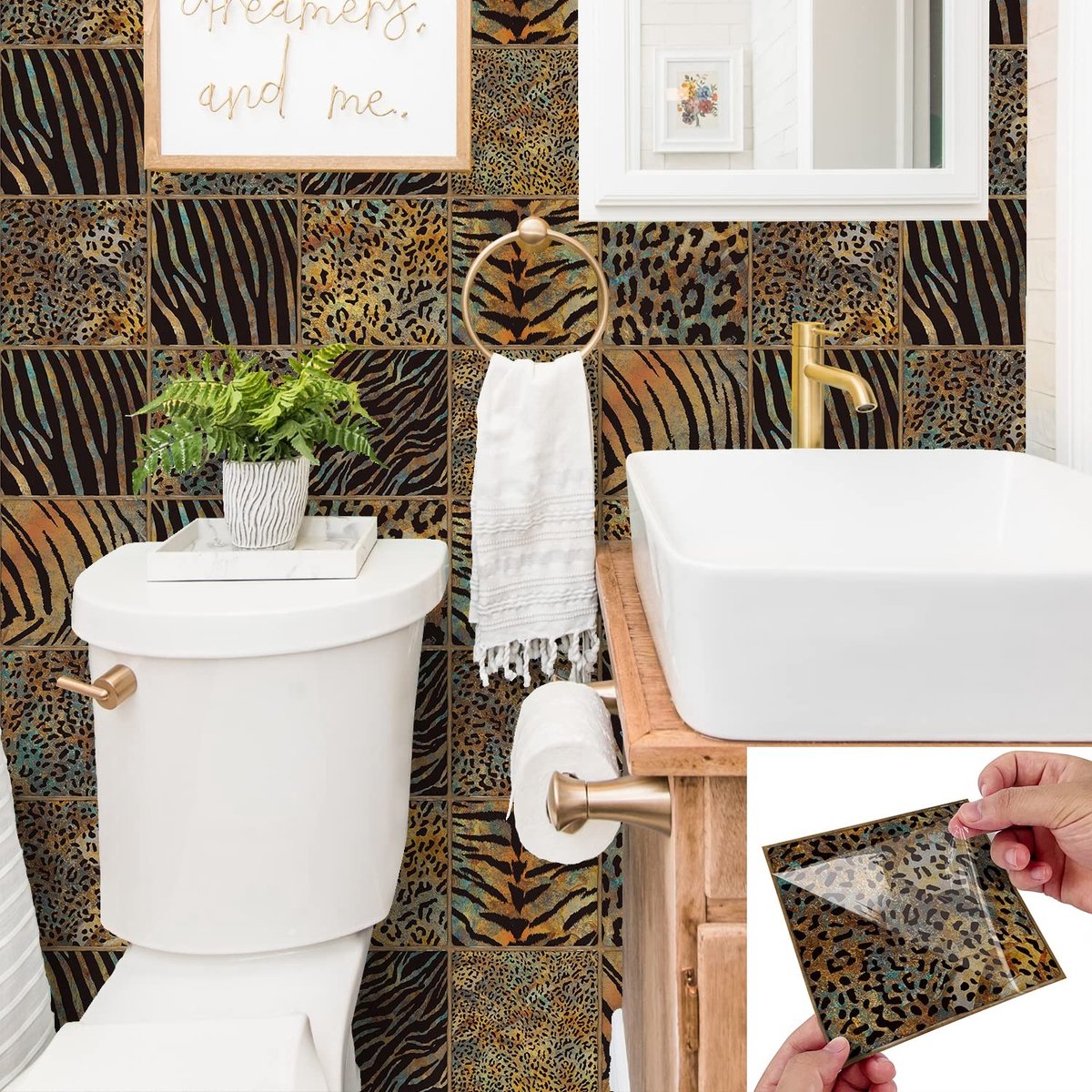 Dailygoods- Tegelsticker 30 stuks 15x15 cm - Zelfklevende Tegels - Luipaardprint - Peel & Stick - Decoratieve Muurstickers - Geschikt voor Keuken/Badkamer - Muurtegelstickers