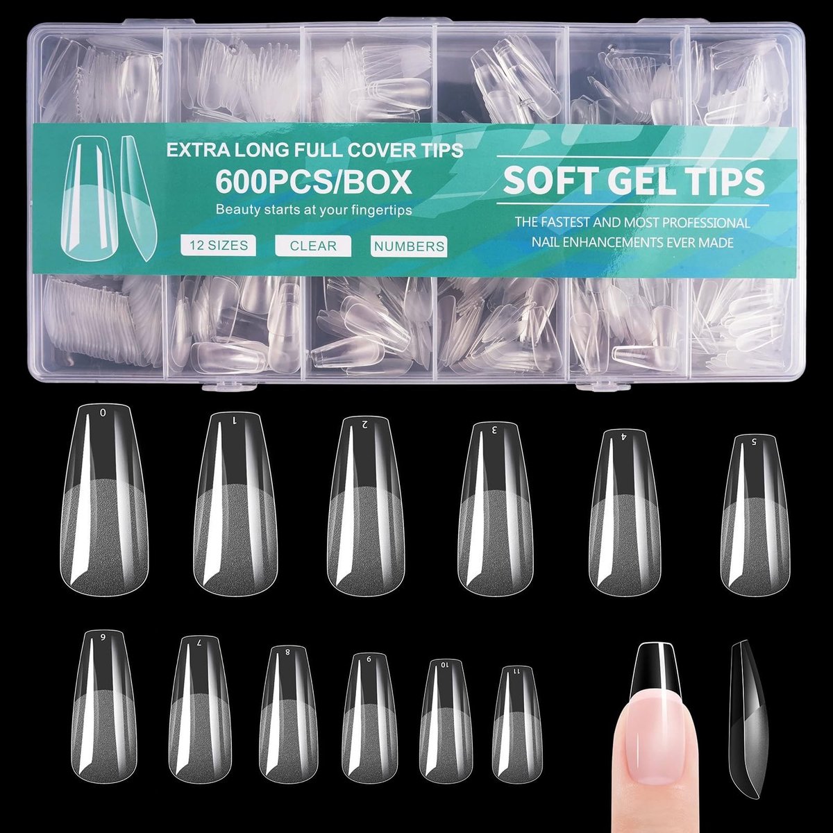 Dailygoods- Nageltips 600 Stuks - Transparante Nageltips - Full Cover Vierkante Nageltips - Kunstnagels - DIY Nagelkunst - PMMA-hars