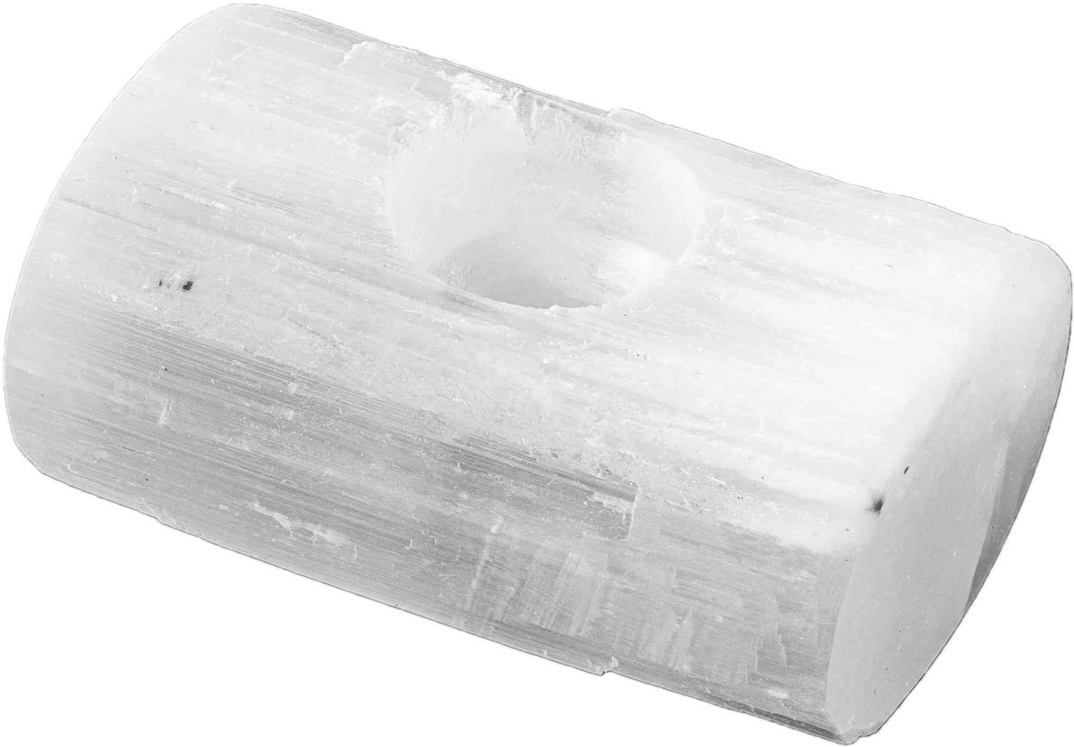 Dailygoods- Theelichthouder handgesneden seleniet - 1-vak design - 12 x 8 x 5,5 cm - sfeervolle verlichting - harmoniserend energiewerk - rustgevende sfeer - Kaarsenhouder