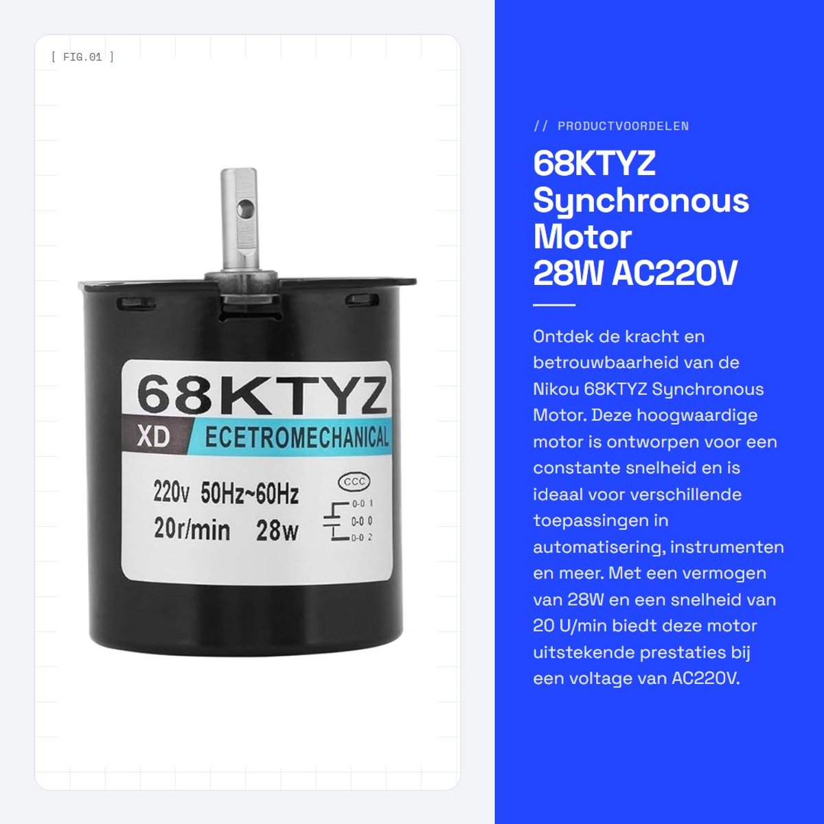 Dailygoods - 68KTYZ Synchronous Motor 28W AC220V - 20 U/min Gear Motor