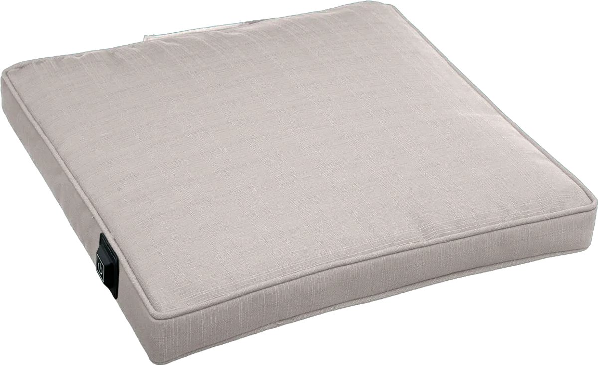 Warmpi Verwarmd Zitkussen Outdoor – Taupe – 40x40x5 cm – Draadloos met 10.000 mAh Powerbank – Geïntegreerde USB-kabel 2,5 m – 3 Warmtestanden tot +/- 55°C – Waterafstotend & UV-bestendig