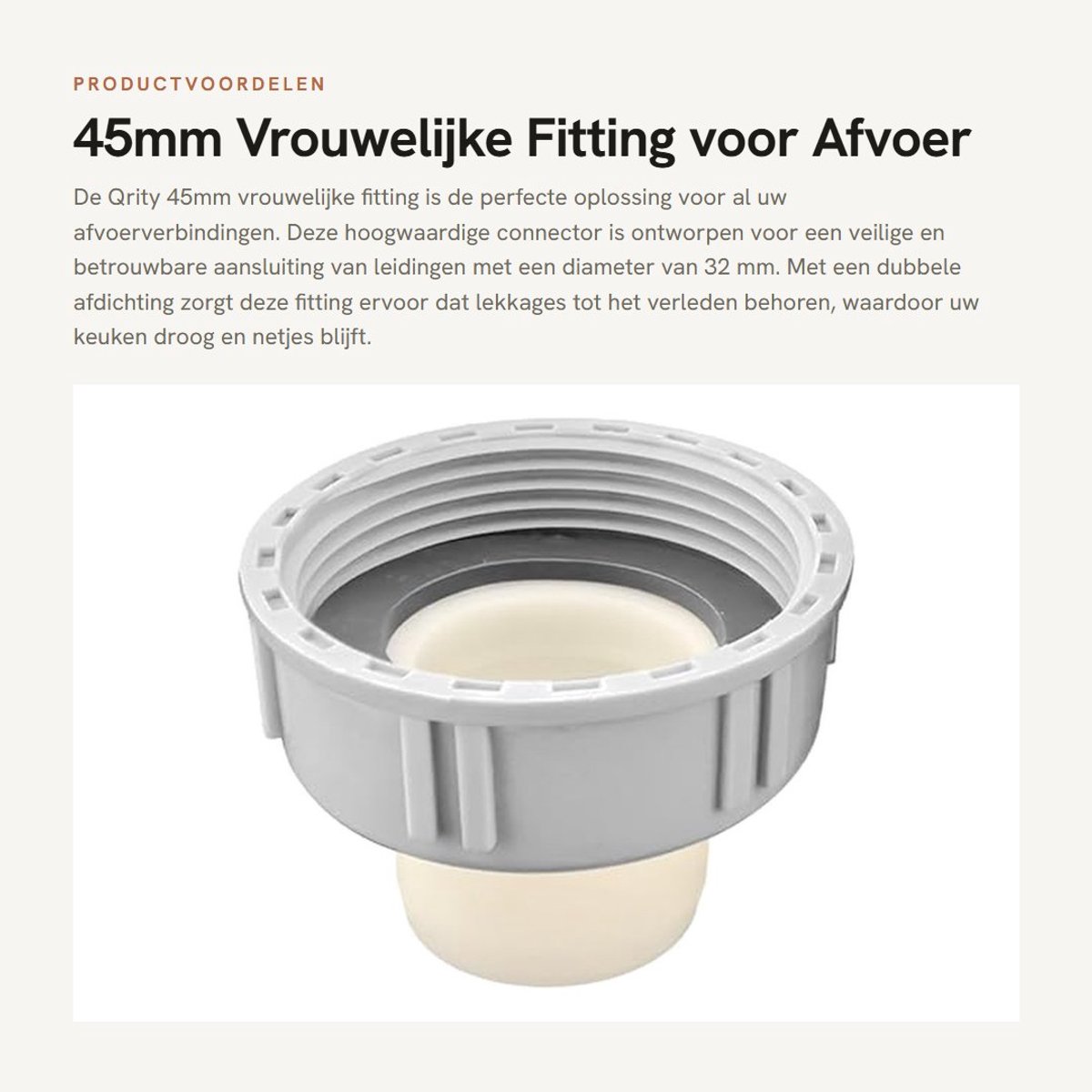 Dailygoods- Afvoerbuis 45mm Vrouwelijke Schroefdraad - Afvoerconnector - Plug Ø 32mm - Dubbele Afdichting - Hoogwaardige Kunststof - Corrosiebestendig
