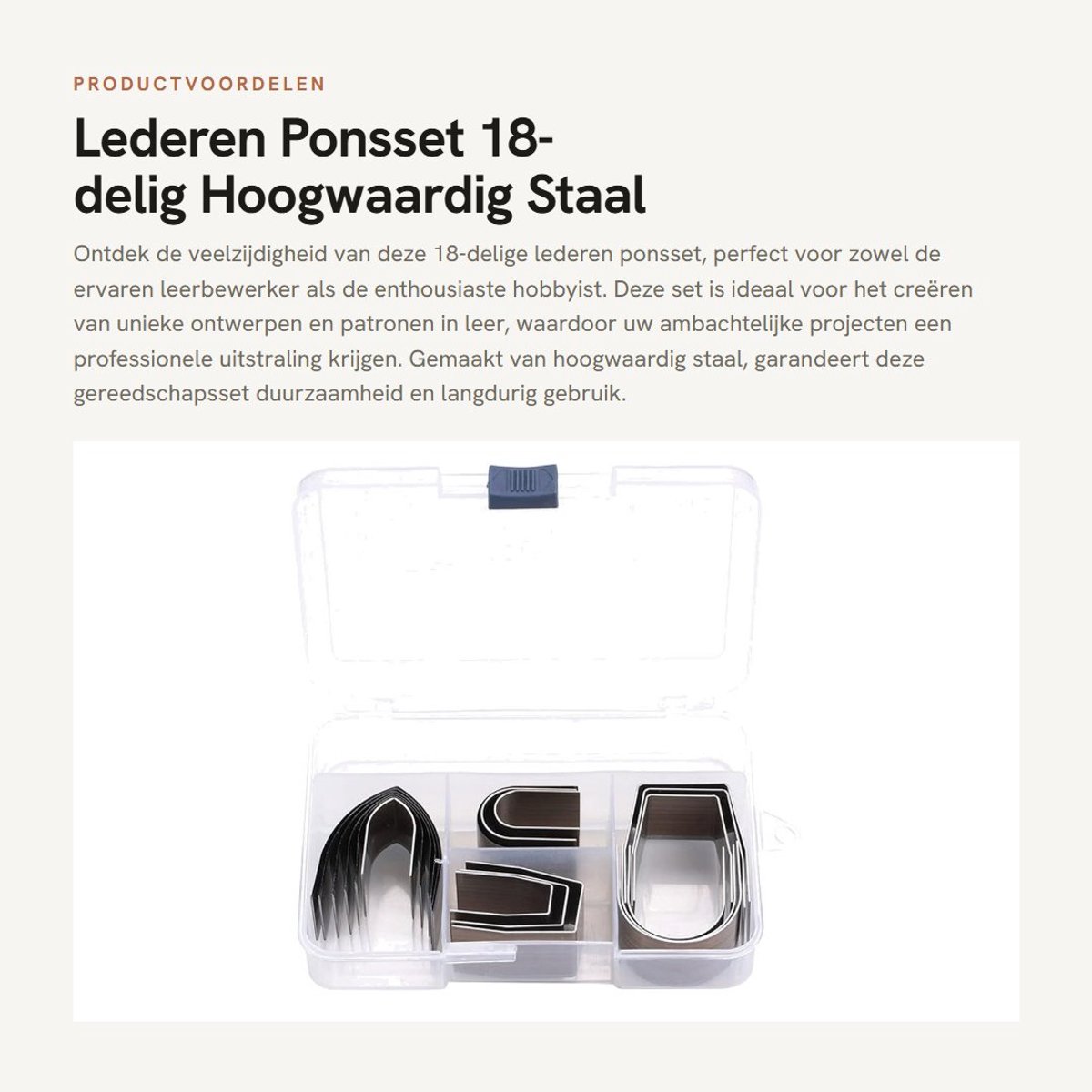 Dailygoods- Lederen Ponsset 18-delig - Hoogwaardig Staal - Duurzaam Gereedschap - DIY Lederen Projecten - Ambachtelijke Embossing - Ideaal voor Professionals - Ponsgereedschap