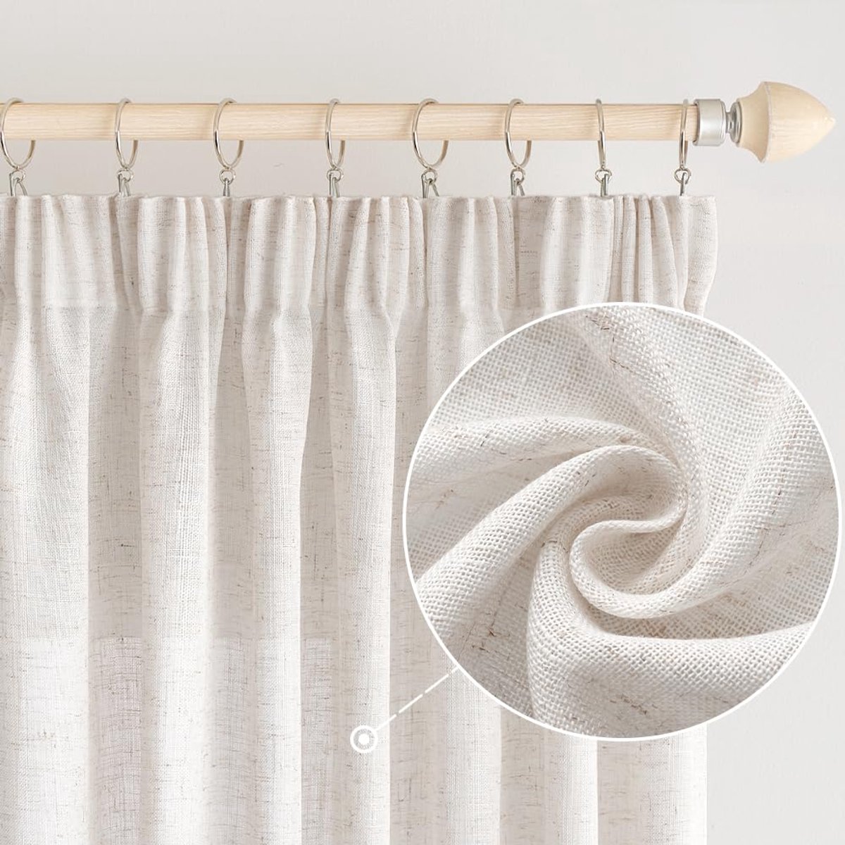 Gordijnen, linnenlook, met plooiband, voile, linnenlook, modern, half-transparant, voor woonkamer, deco, keukengordijn, lusgordijn, kinderkamer, wit, 140 x 260 cm