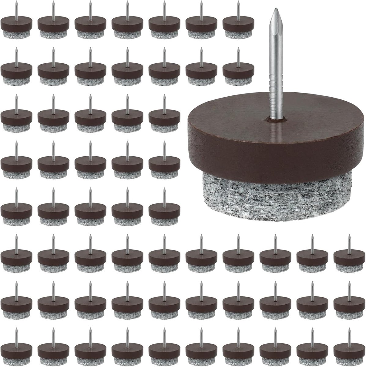 Meubelpads, vloerbeschermers, 24 mm diameter, stoelpoot-vloerbeschermers, 5 mm dikke viltdoppen voor meubelpoten, eenvoudige nagelmontage, antislip, voor parketlaminaat, bruin, 60 stuks