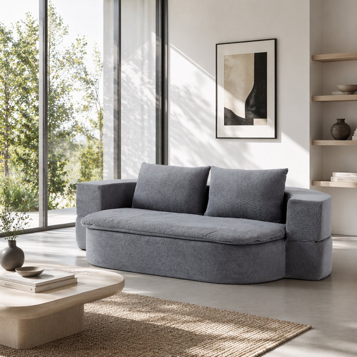 MIVRAY Slaapbank 200 x 60 x 50 cm - 3-in-1 Opvouwbare Bedbank Met 2 Kussens En Deken - Voor Woonkamer En Logeerkamer - Flanel Lichtgrijs
