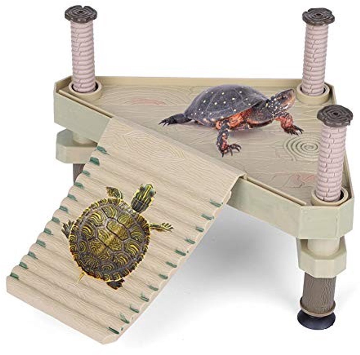 Dailygoods- Schildpad Platform - Drijvend - Kunststof - Met Helling - Met Zuignap - Geschikt voor 5-14 cm - Platformgrootte 21 x 18,5 cm - Schildpadsteiger