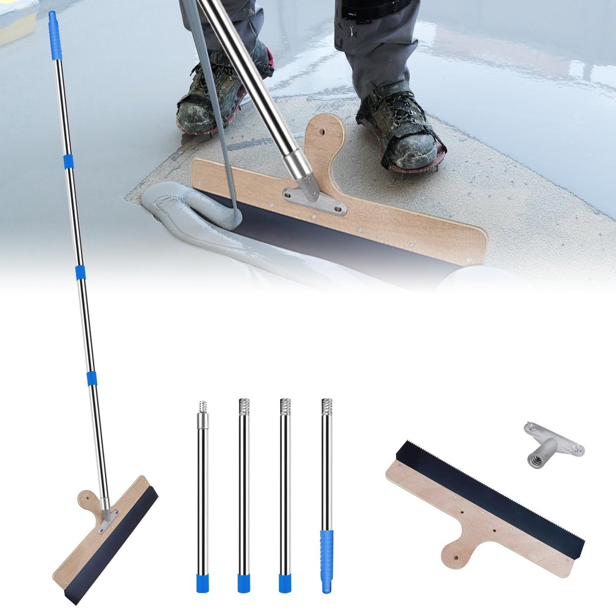 Dailygoods- Paneelspatel met verlengstang 160 cm - 56 cm Rakel - Roestvrij Staal - Plamuurmassa - Mortel - Duurzaam ontwerp