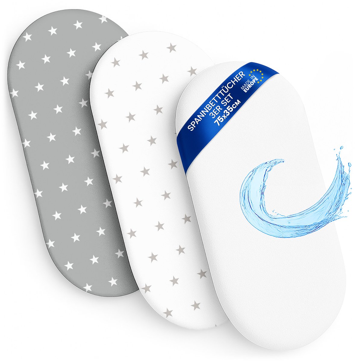 Hoeslaken Kinderwagen Baby Hoeslakenset Set van 3: 35x75 cm - 2x lakenset + 1x waterdichte matrasbeschermer - Babybed Accessoires voor Kinderbedje Aanschuifbed Wiegje 35 x 75