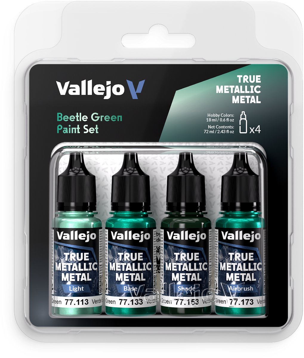 Vallejo Hobbyverf Acrylverf - 77265 True Metallic Metal - Kever Groen - Acryl Set 4x Verf set - 4x 18 ml