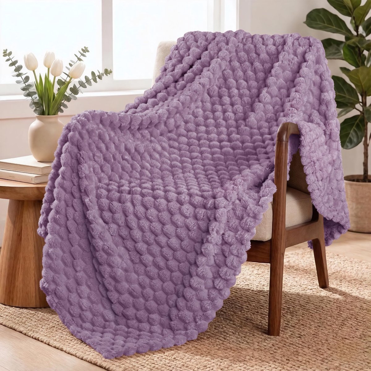 Mezcla Grote zachte fleece deken, 127 x 178 cm stijlvolle jacquard deken voor bank, gezellige, warme, lichtgewicht en decoratieve grijsachtig paarse deken