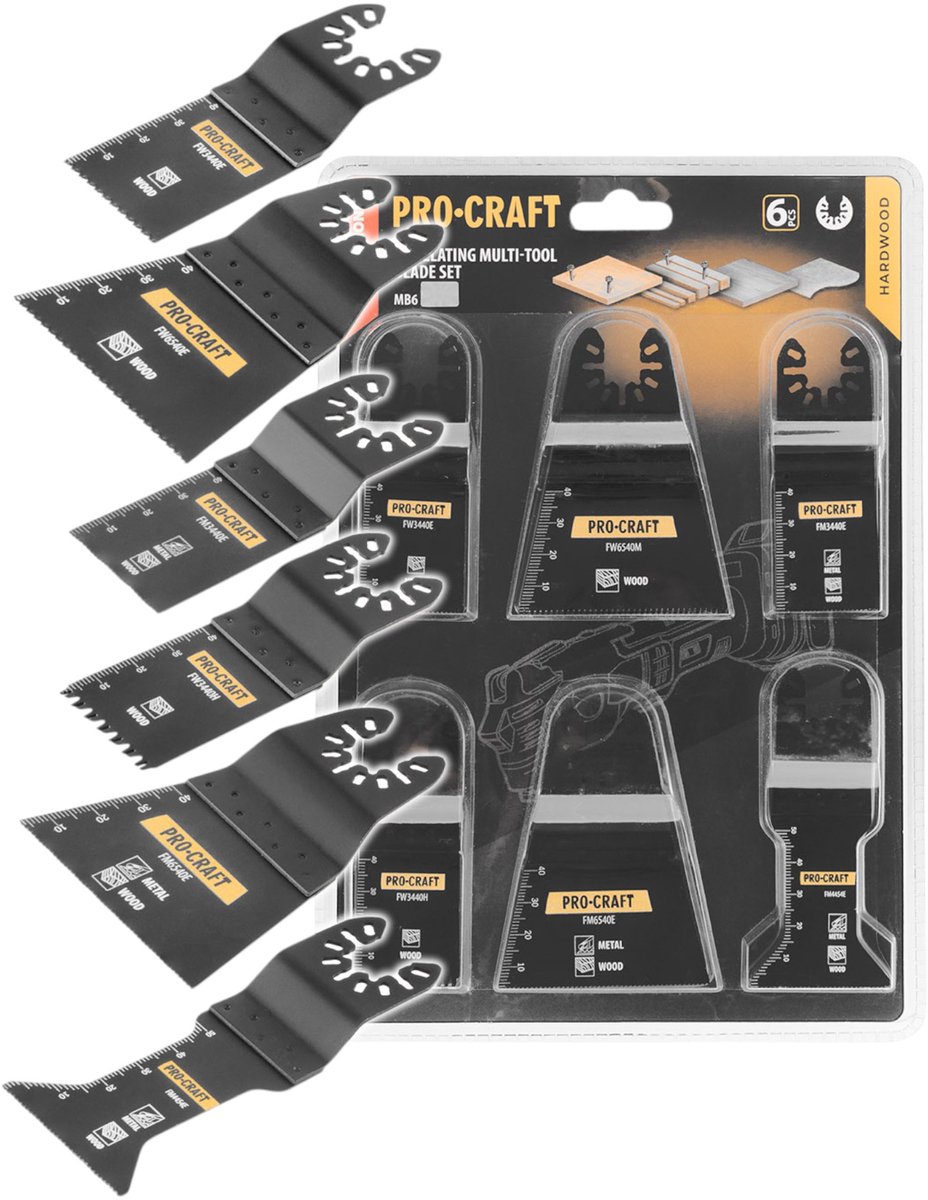 Procraft MB6 universele zaagbladenset, 6-delig, voor oscillerende multifunctionele gereedschappen