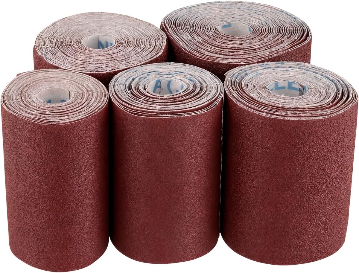 5 stuks schuurpapier rolset, 115 mm x 6 m, 5 korrelgroottes schuurlijnen, 60/80/120/180/240 donkerrood schuurpapier hout voor houtbewerking, handwerk