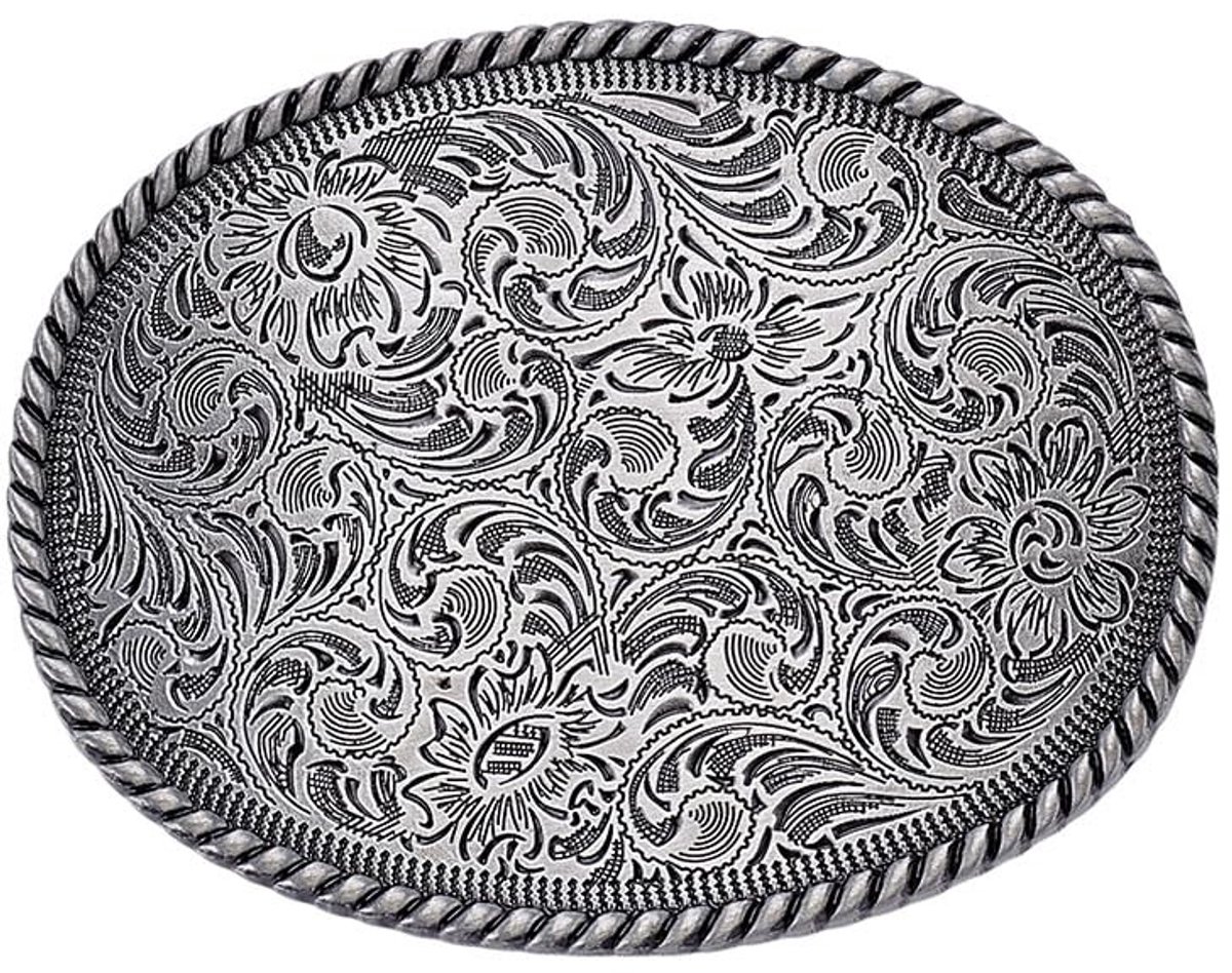 Dailygoods- Riemgesp Ovaal - Cowboy Riemgesp - Gegraveerde Riemgesp - Antieke Zilveren Gesp - Geschikt voor 1,6 Inch Riem - Comfortabel en Stijlvol - Cowboyriem