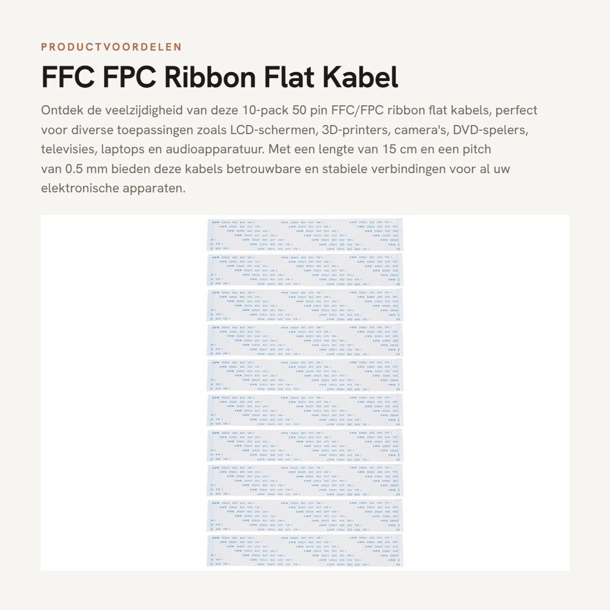 Dailygoods - FFC FPC Ribbon Flat Kabel - 10x 50 Pin - 15cm lengte - 0.5mm Pitch - Perfect voor LCD en 3D Printer - Geschikt voor TV en Laptop - Betrou...