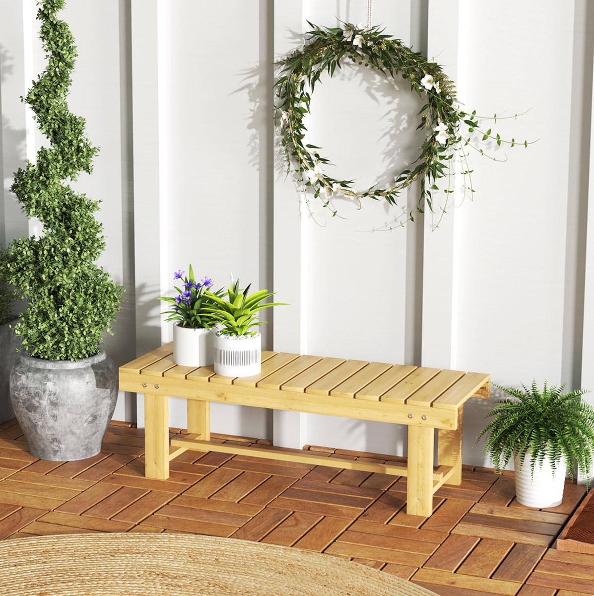 MIVRAY Tuinbank 110 Cm - Waterbestendige 2-Zits Bank Voor Balkon, Tuin En Terras - Massief Hout - Natuurlijke Houtkleur