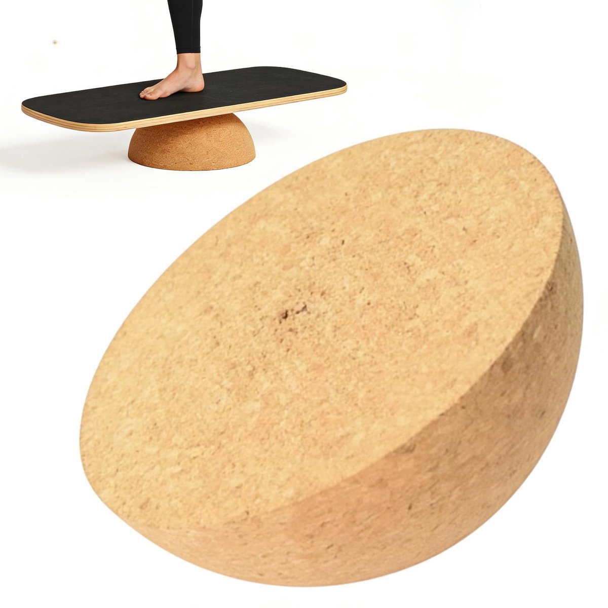 balansbord, kurk-halve bol van massief kurk, geschikt voor balansborden voor yoga, revalidatie, fitness, fascia, coördinatie, fitnesstraining