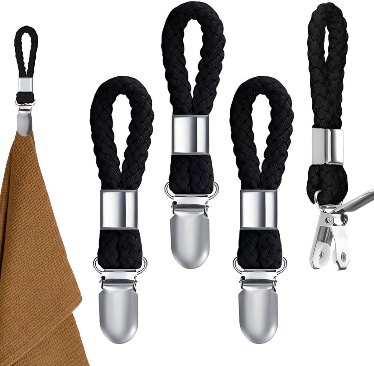 Handdoekclips met ringen - 4 stuks, naadloze haken voor wasmachine en droger, ideaal voor