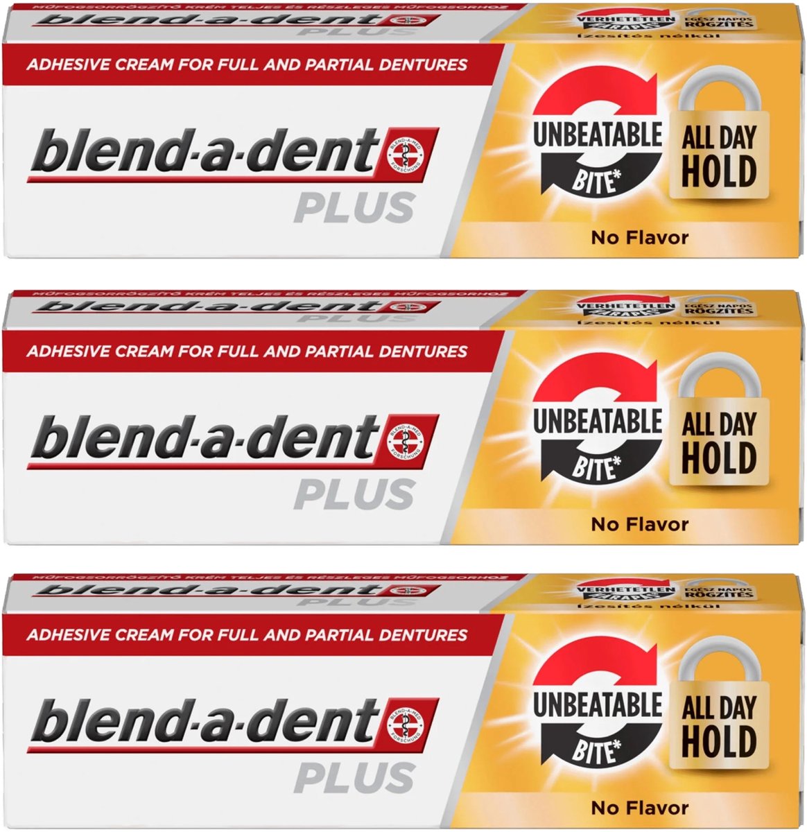 Blend-a-dent Plus Unbeatable - Hechtlijm voor protheses - Sterk, smaakloos, 3-pack