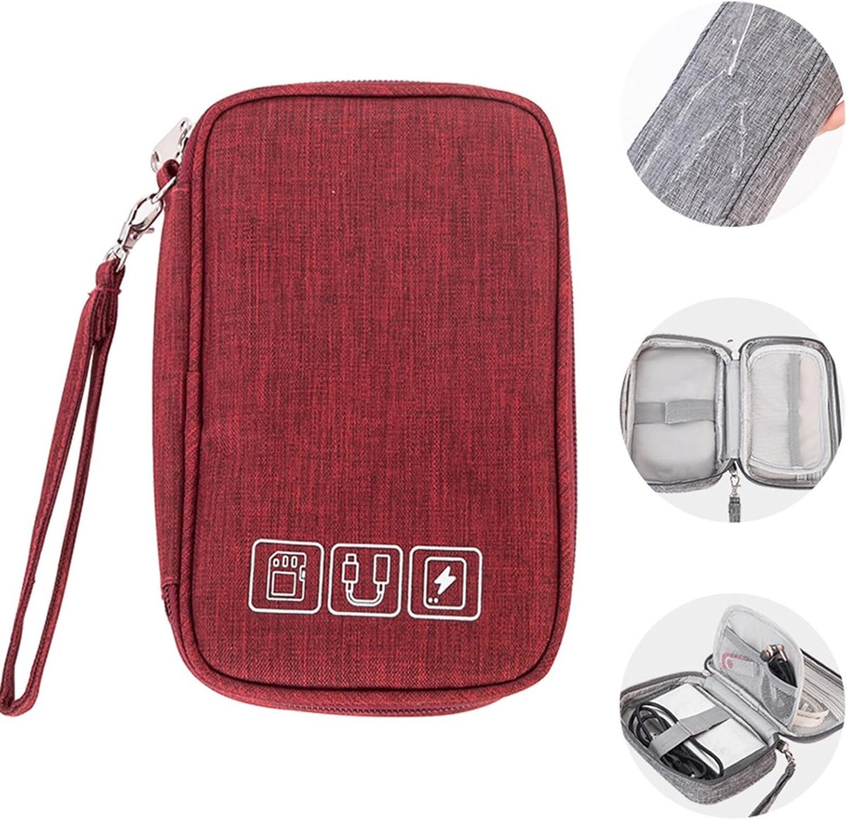 Draagbare Kabel Organizer voor Elektronica, Oplaadkabels en Accessoires - Reis Organizer in Rood, 19 x 12 x 3.5cm, Perfect voor Thuis en Op Reis