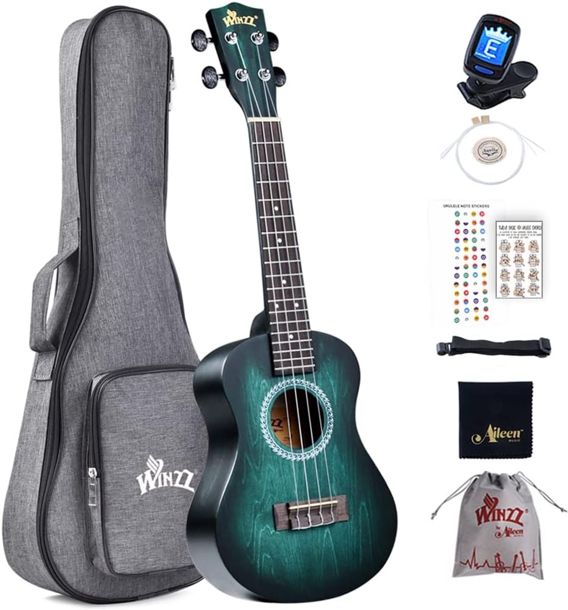 SnelShoppen - Winzz Ukulele Concert 23 Inch - Beginnerskit voor Volwassenen - Uniek Kleurenontwerp - Perfect voor Feest, Muzieklessen en Thuisgebruik