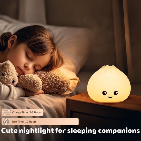 Zachte Kneedbare Silicone Nachtlamp voor Kinderen, Schattige Baozi Dimlamp met Touchbediening, 7 Kleuren & USB Oplaadbaar, Perfect als Slaaphulpmiddel voor Kinderslaapkamer & Babykamer van SKIEHAN — afbeelding 4