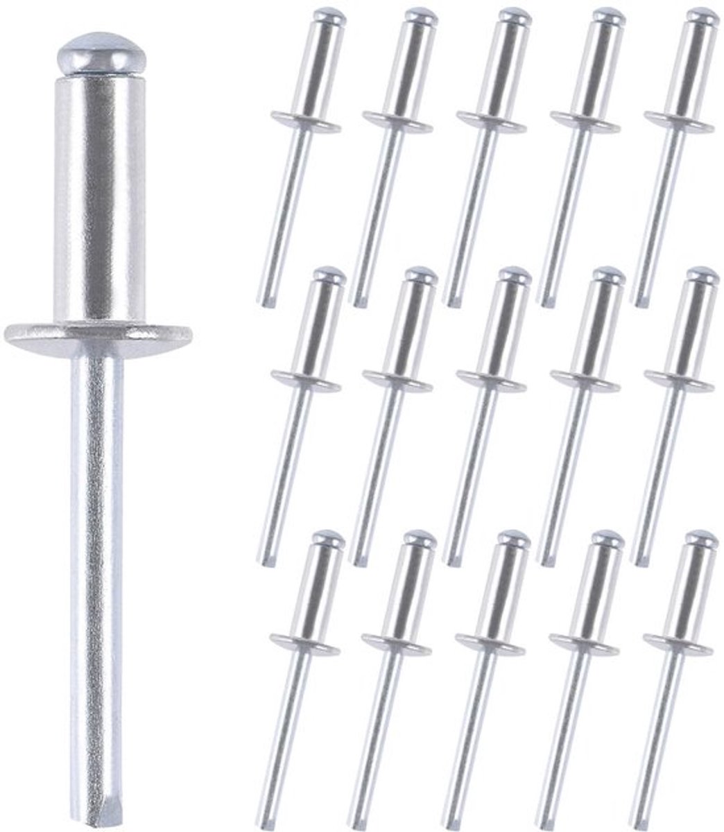 Klinknagels 150 stuks - Aluminium - 4,8 x 16 mm - Klinknagel met grote flens - Stalen doorn - Niet-destructief bevestigingselement - Blindklinknagels