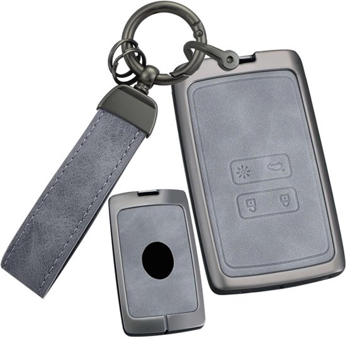 Grijze Autosleutel Cover van Leer voor 5 E-Tech, Clio, Duster en Talisman - Sleutelhanger Bescherming en Stijl