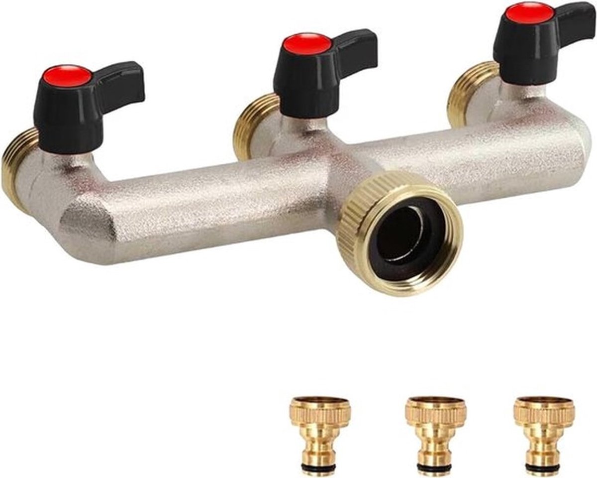 3-Weg Waterverdeler van Messing: 3/4 Inch Wateraansluiting met 3 Afsluitkranen voor Efficiënte Waterstroom en Verdeling