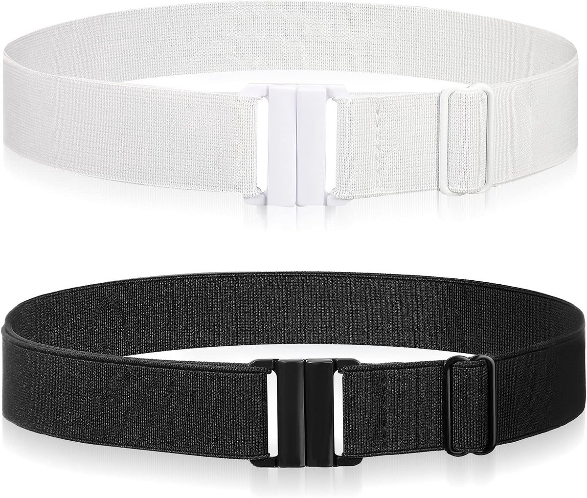 2 Stuks Onzichtbare Elastische Rekbare Riem voor Dames en Heren, Verstelbare Riemen met Platte Gesp, Ideaal voor Jeans, Broeken en Jurken, Zwart en Wit, 27,5''-37''