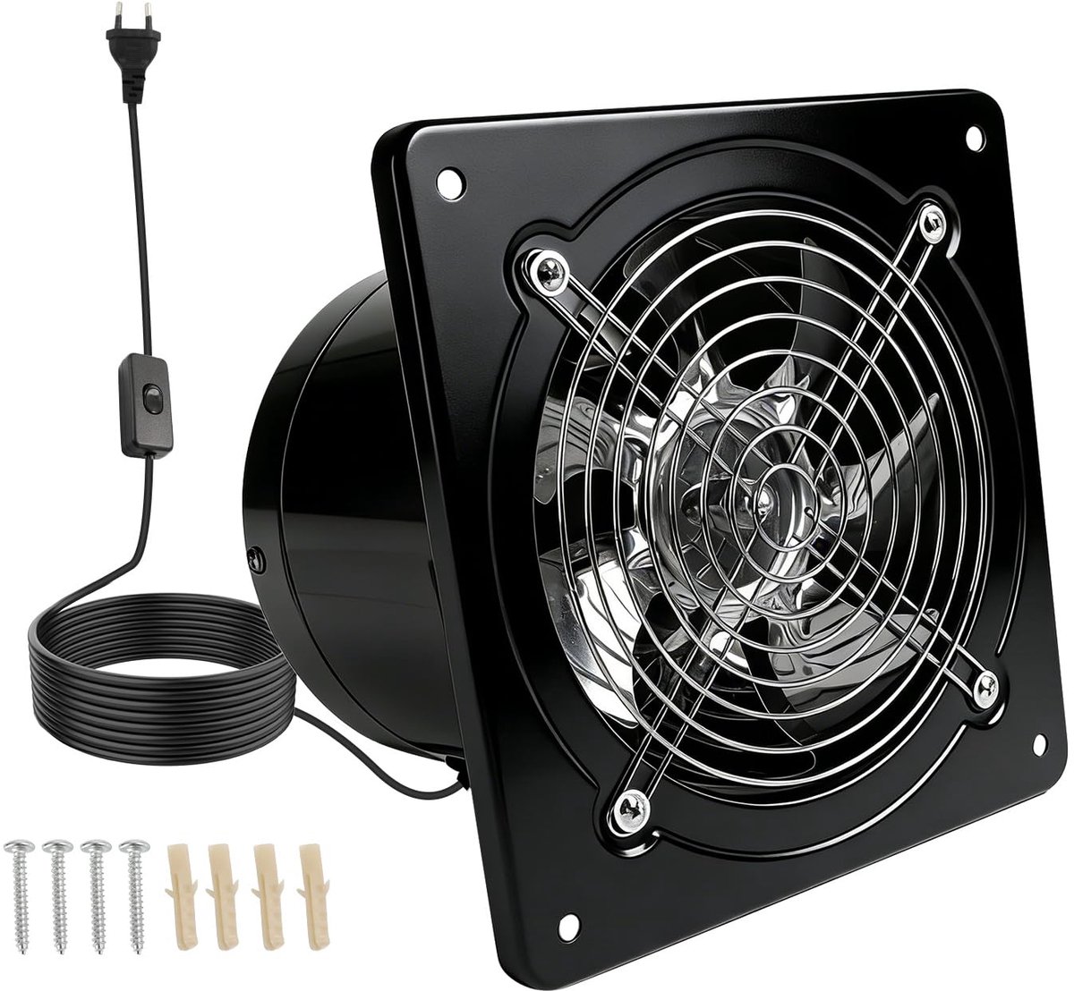 SnelShoppen - Afvoerventilator 150 mm, 600 m³/uur, Stil, Terugloopklep, Schakelaarstekker, IP44 Waterdicht, 40 W, Energie-efficiënt, Duurzaam voor Keu