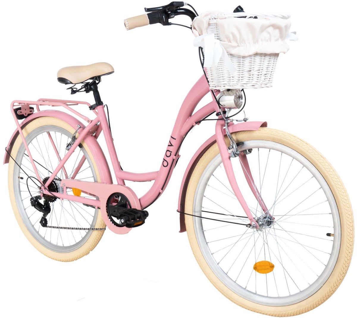 Davi Emma – Stadsfiets – 26 inch – 7 versnellingen – Shimano – V-brake – Lage instap – Roze/Crème